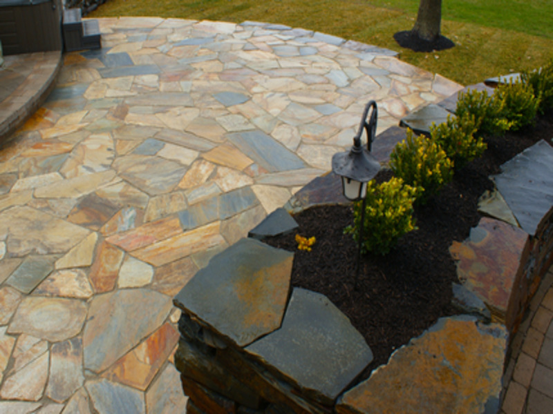 large flagstone and stone patio - Uplands, Nanaimo