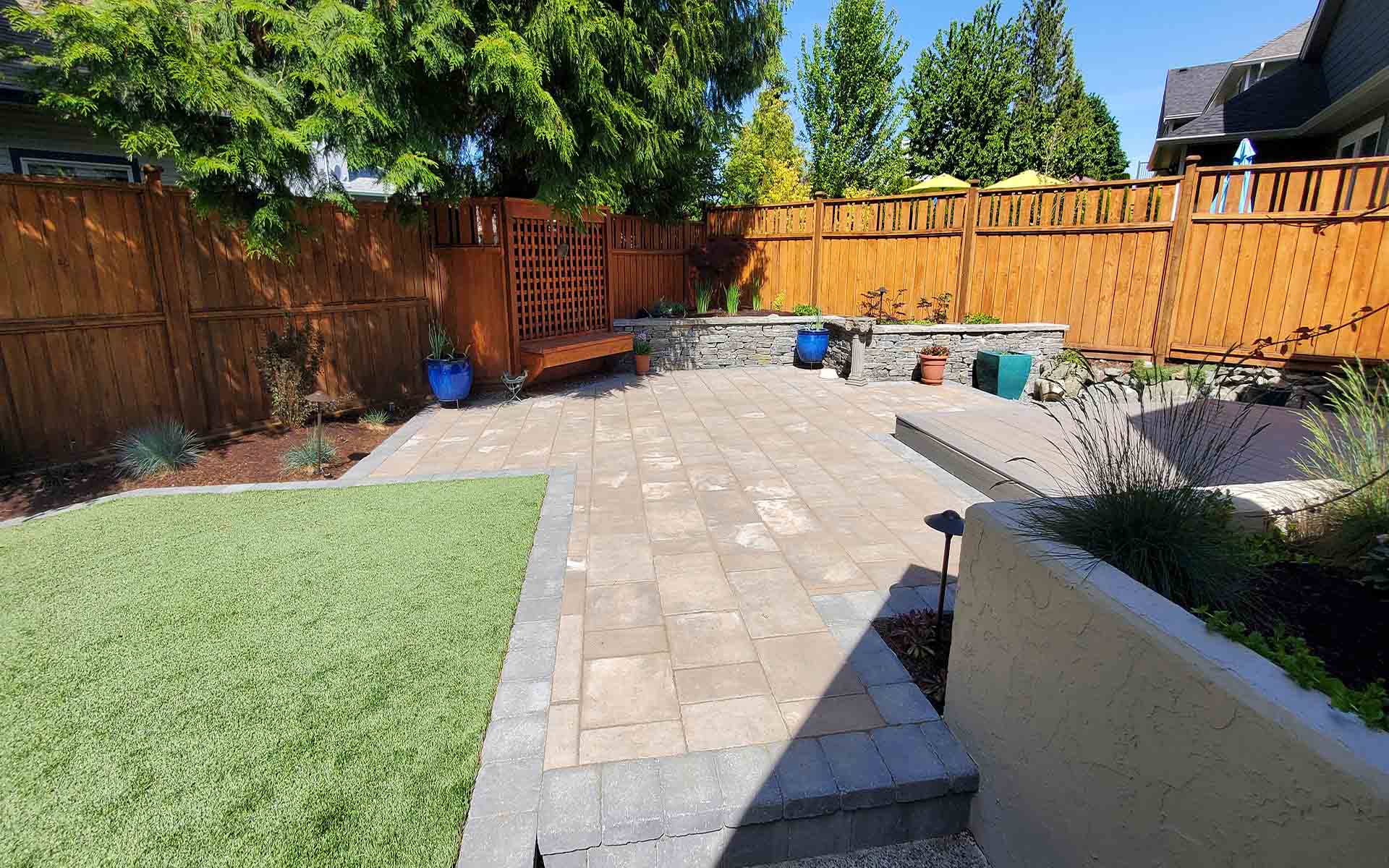 composite deck with patio and turf - nanaimo landscape design