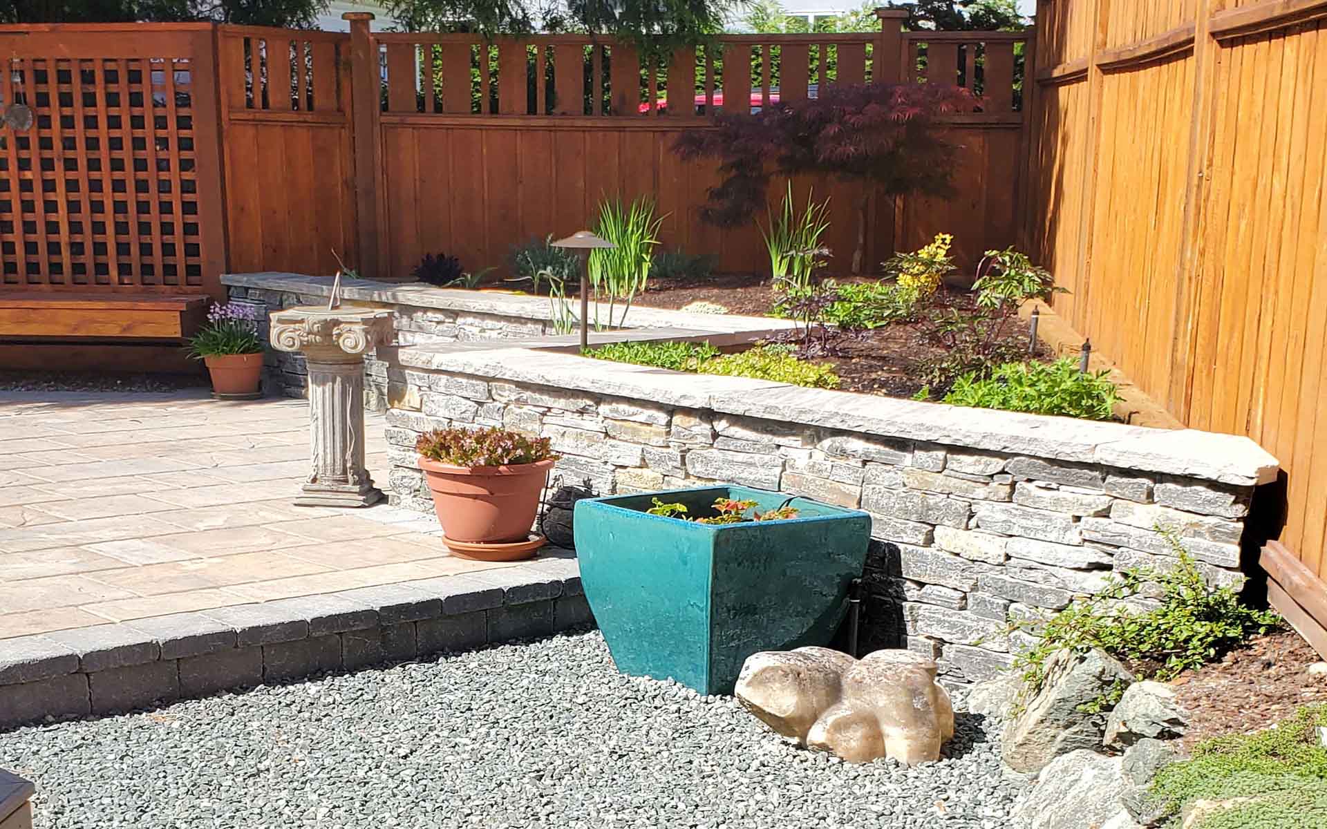 english walled garden and slab patio - north nanaimo landscaping 2021