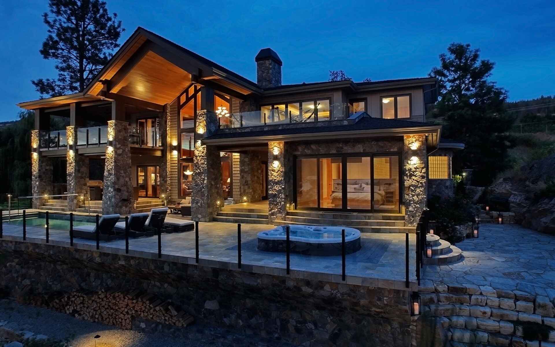 garden stone wall and hot tub - nanaimo landscaping contractors