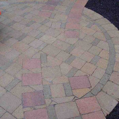 custom belgard paver patio design with old country stone