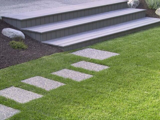 composite deck with lawn and slabs nanaimo