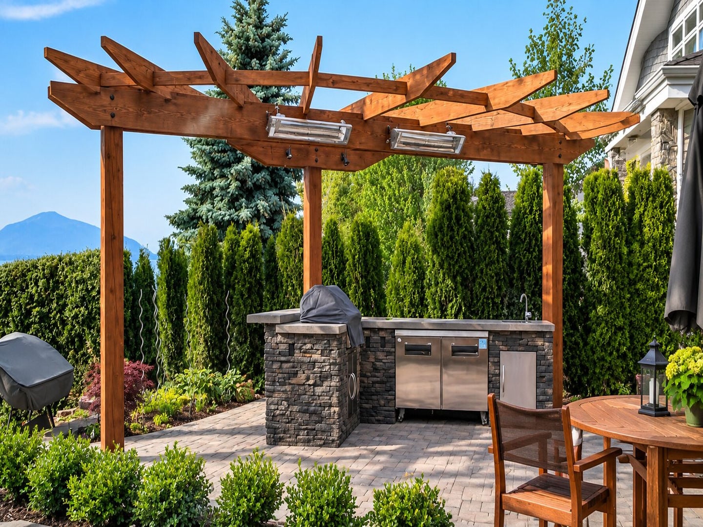 Ourdoor kitchen and pergola landscaping job Nanaimo